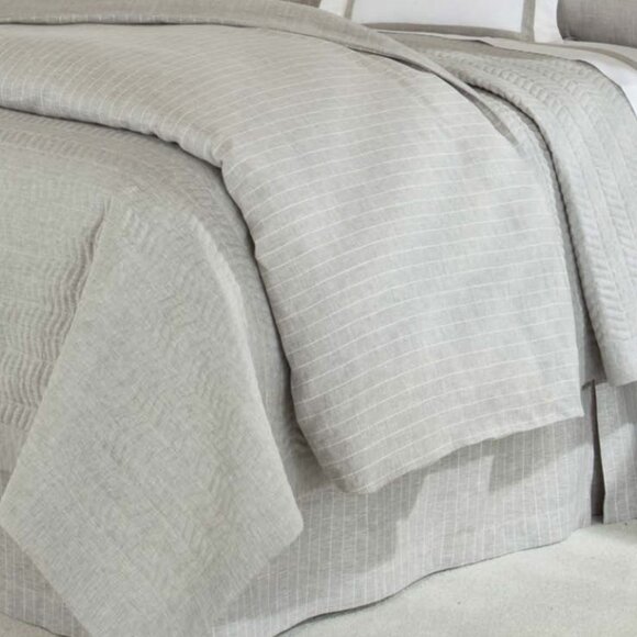Home Treasures *FLAW* Zebra Herringbone+Pinstripe Gray Linen Queen Duvet Cover - Picture 1 of 14